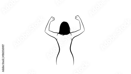 A minimalist illustration of a person flexing their biceps with their arms raised above their head.