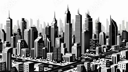 Modern Cityscape with Tall Skyscrapers and Busy Streets.