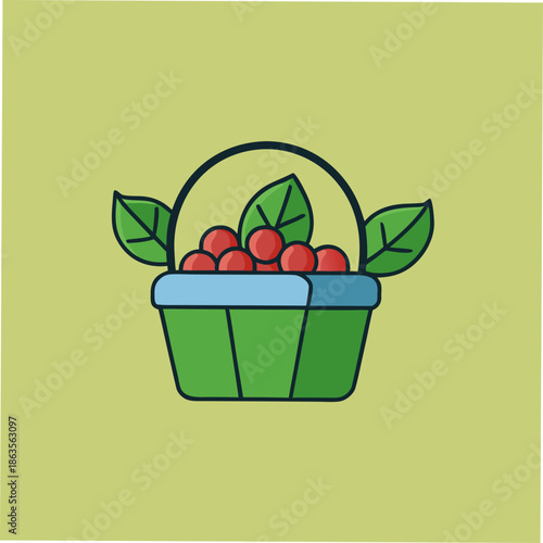 vector illustration of a basket of cherries