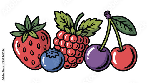 Vibrant Assortment of Berries: A captivating array of fresh berries bursts with color and flavor, presenting a delightful medley of nature's sweetest treasures. 