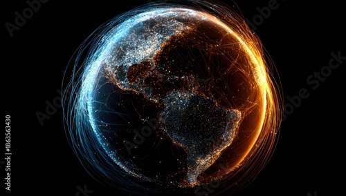 A stylized, glowing representation of Earth