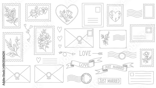 Collection of love letter templates with floral elements and hearts