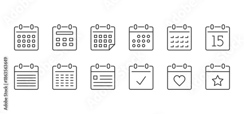 Minimal calendar line icons set