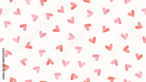 Seamless pattern with pink and red hearts, romantic background