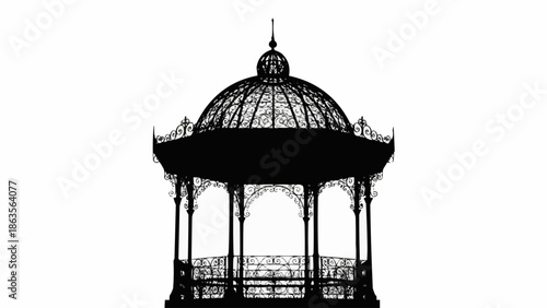 Ornate Gazebo Silhouette with Dome and Pillars.