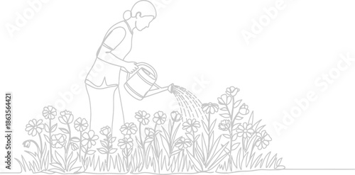 Woman watering flowers in the garden