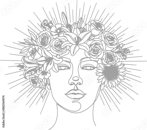 Woman with floral hair and radiant aura