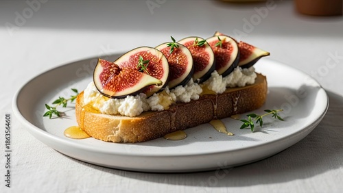 Fresh Fig Toast with Cheese and Herbs.