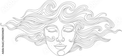 Woman with flowing hair and closed eyes