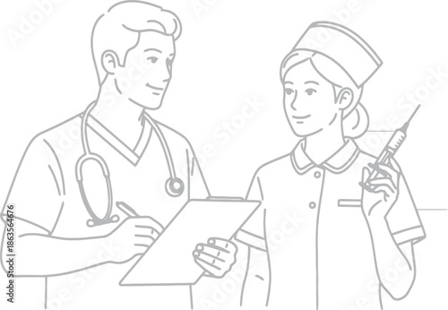 Doctor and nurse discussing medical treatment plan