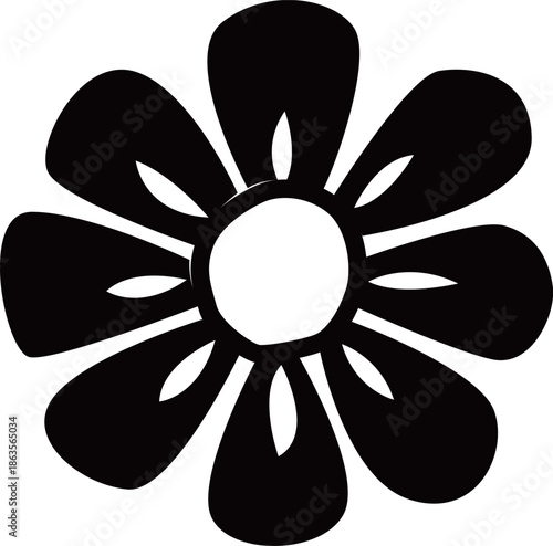 花のシルエットアイコンベクターイラスト素材　デイジーやカモミールなどシンプルでかわいい花のイメージ画像　透明背景