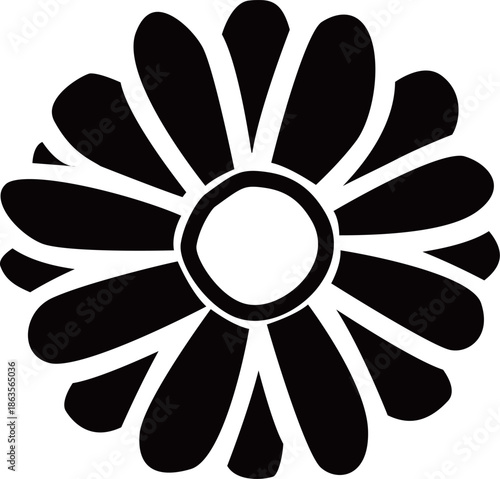 花のシルエットアイコンベクターイラスト素材　デイジーやカモミールなどシンプルでかわいい花のイメージ画像　透明背景