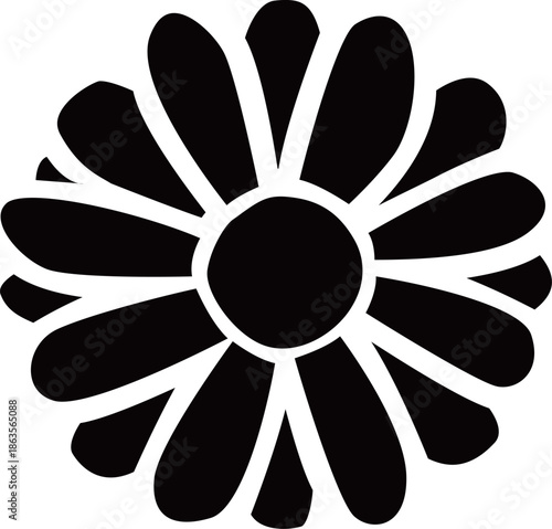 花のシルエットアイコンベクターイラスト素材　デイジーやカモミールなどシンプルでかわいい花のイメージ画像　透明背景