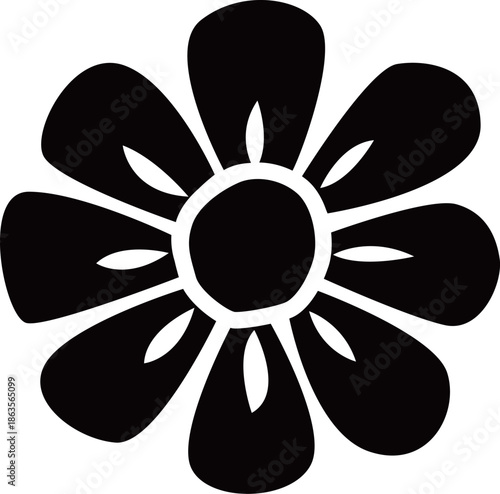 花のシルエットアイコンベクターイラスト素材　デイジーやカモミールなどシンプルでかわいい花のイメージ画像　透明背景