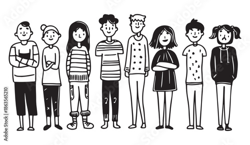 Cute Children Kids Illustration Set, Hand Drawn Character Doodle Design, Black White Child Sketch Art, Simple Boy Girl Graphic Collection, Kawaii Kids Clipart Bundle, Adorable People Icon Elements, Yo