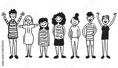 Cute Children Kids Illustration Set, Hand Drawn Character Doodle Design, Black White Child Sketch Art, Simple Boy Girl Graphic Collection, Kawaii Kids Clipart Bundle, Adorable People Icon Elements, Yo