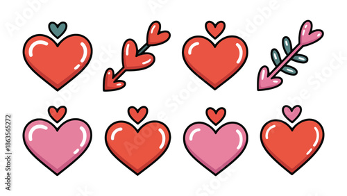 Hearts and Arrows: A whimsical collection of hearts and arrows, symbolizing love, passion, and affection, perfect for Valentine's Day or expressing heartfelt sentiments.