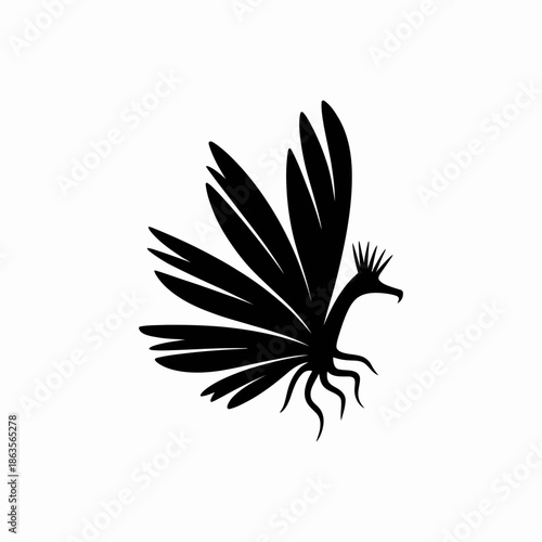 Stylized black phoenix bird logo design isolated on a plain white background for branding projects.