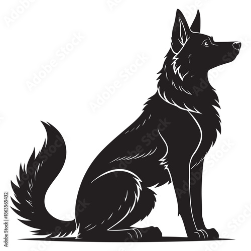 Majestic black dog sitting with alert expression