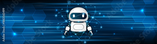 Artificial intelligence robot. Modern technology. Intelligent assistant robot of the future world. Chatbot mascot on a blue background.