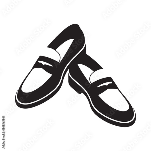 A black and white illustration depicting a pair of classic women s heeled shoes