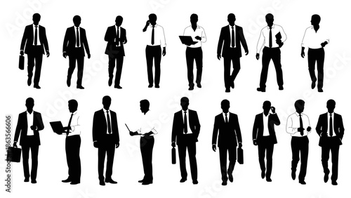 Collection of Silhouetted Business People in Various Poses and Attire.