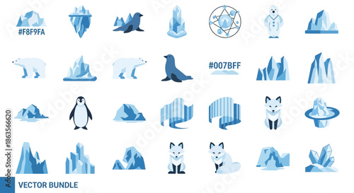 Arctic Animals and Landscapes Vector Bundle: A Collection of Winter Wildlife and Scenery