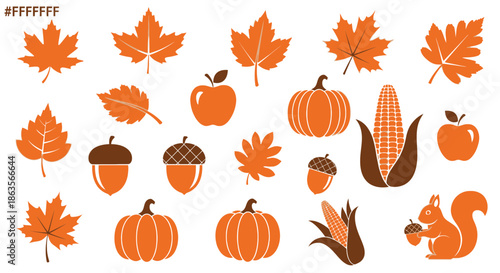 Autumn harvest icons and cliparts arranged beautifully creating a seasonal motif for fall