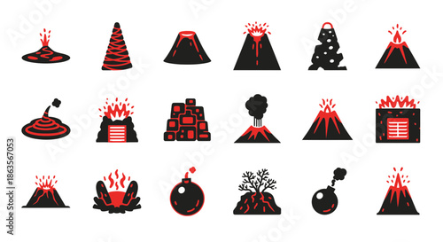 Collection of Various Volcano Icons in Vector Format for Graphic Design Projects