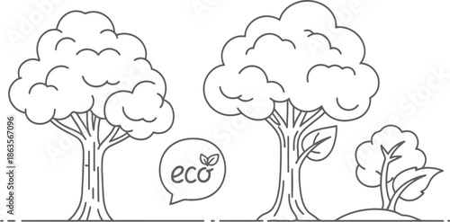 Eco friendly trees illustration with speech bubble