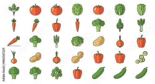 Colorful Vegetable Icons Set: Fresh and Healthy Food for Visual Design and Marketing Materials