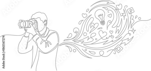 Creative photography concept with camera and ideas