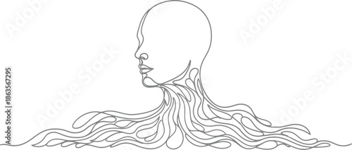 Woman with flowing hair and facial features