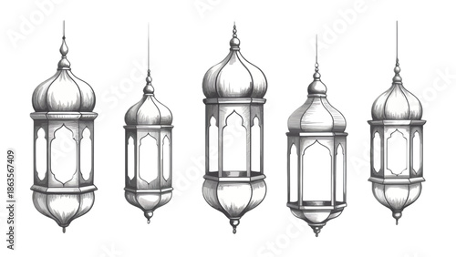 Lanterns of Eastern:  A collection of intricate lanterns, each with a unique design and architectural grace, are presented, offering a glimpse into the art and culture of the East.  