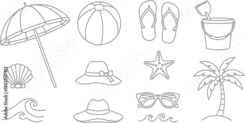 Collection of black and white beach elements