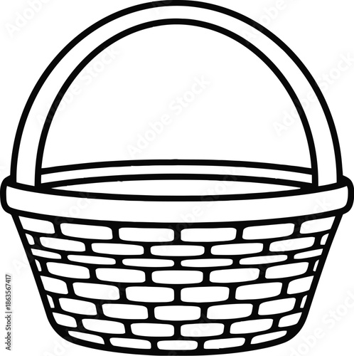 Simple black and white illustration of a wicker basket