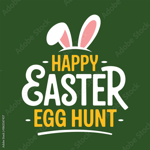 Happy Easter egg hunt bunny ears green background vector illustration.