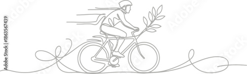 Cyclist riding bike with plant