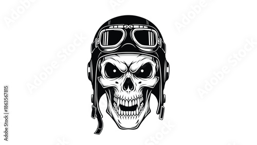 Skull Wearing Pilot Helmet and Goggles.