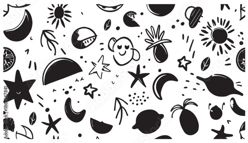 cute sun moon illustration, smiling celestial art, kids cosmic doodles, playful space characters, hand drawn sky illustration, cheerful astronomy design, cartoon universe artwork, whimsical celestial 