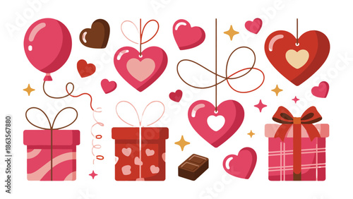 Love's Emblems: A collection of charming Valentine's Day icons, each carrying the promise of love and affection. Featuring hearts, gifts, and balloons, it's a visual celebration of romance.