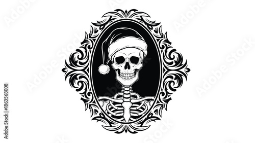 Intricately Ornate Framed Skull Illustration Portrait.