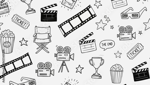 Movie Night Entertainment Symbols and Objects Pattern.