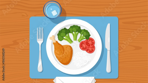 Healthy Meal with Chicken Broccoli and Tomatoes.