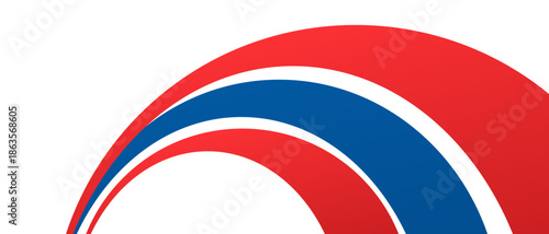 Modern abstract banner featuring bold red and blue curved shapes on a clean white background, ideal for corporate branding, presentations, and marketing layouts.