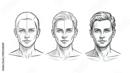 Portrait Sketches: Demonstrating the Evolution of a Human Face, capturing the detail and complexity of human anatomy and portraiture.