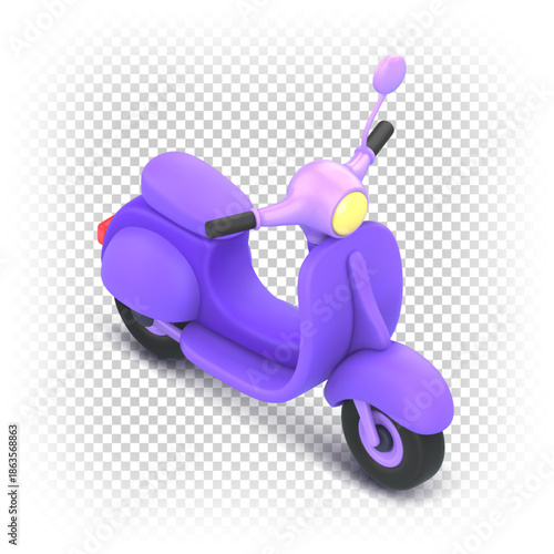 3D vector cartoon moped in isometric projection isolated on a white background. Purple scooter front view