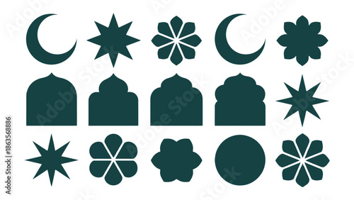 Geometric Silhouette Collection: A visually appealing compilation of geometric shapes in a unified dark color, offering versatility and aesthetic value for design.