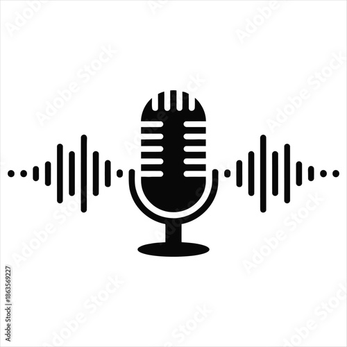 Vintage Microphone with Sound Waveform Audio Signal