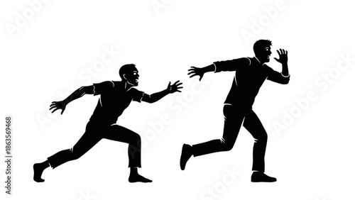 Zombie Chasing Man Silhouette Same Concept Running Escape Scene